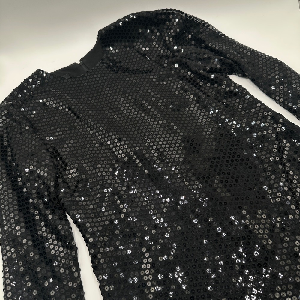 Vintage Cinoo Black Sequin Dress Womens 10 Long Sleeve Cocktail Evening Korea